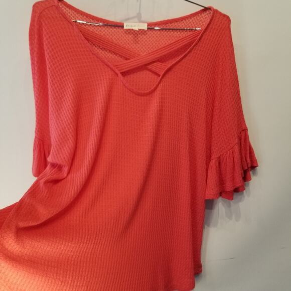 Perfect Peach Orange Oversized Cool Lightweight Tunic Top Bell Sleeves Size L - Picture 5 of 11